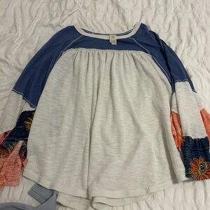 Free people Blue and White Raglan Top